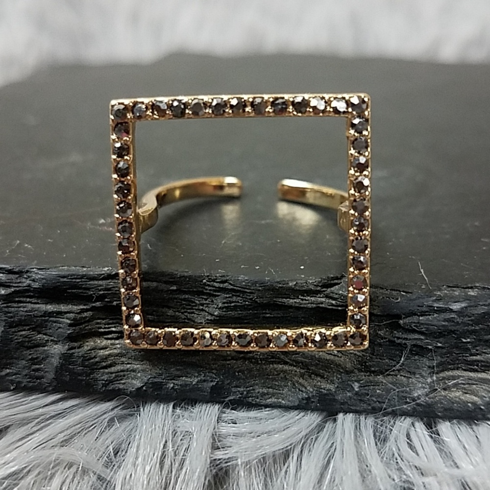 Square Rhinestone Brass Ring